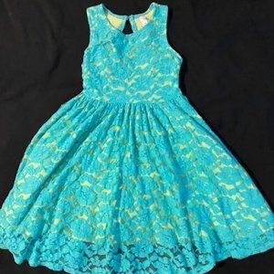 Girls 7,8 teal lace- lime green tank dress- 7, 8